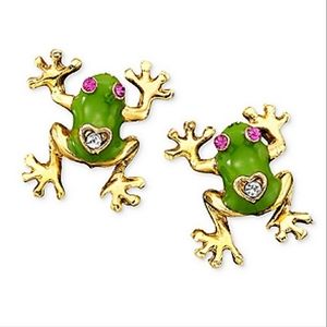 New Vintage BETSEY JOHNSON Jungle Book Collection Frog Stud Earrings.